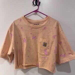Carhartt Custom Crop, Painted Peach & Pink Splatter T-Shirt